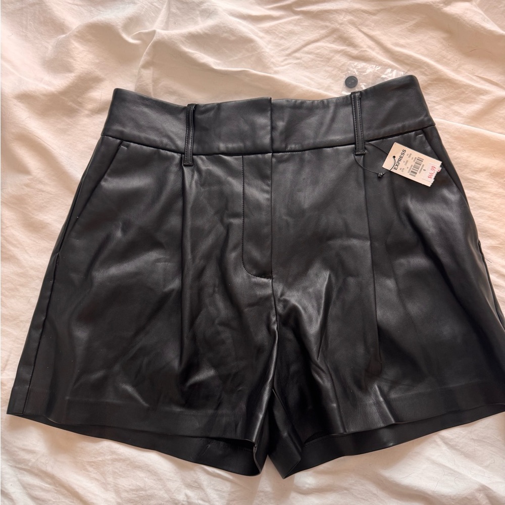 Express High Waist Black Leather Shorts